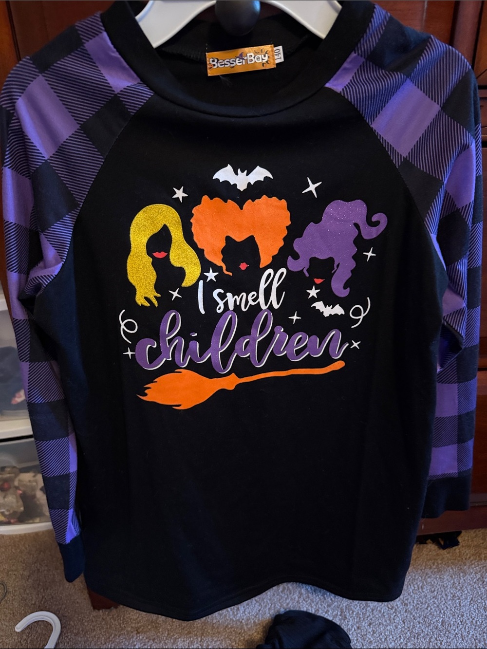 "I Smell Children" Halloween Raglan Tee - Black & Purple